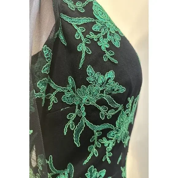 Hailey By Adrianna Papell Evening Dress Green Lace Embroidery Long Sleeve Sz-8 - Picture 10 of 16